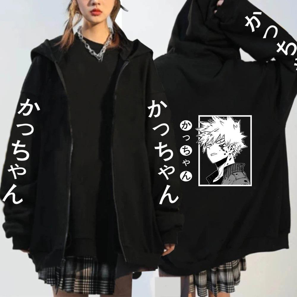 Herren Damen Reißverschluss Hoodies My Hero Academia Anime Kapuzenpullover Bakugo Himiko Shoto Sweatshirt Harajuku Unisex Streetwear Zip Jacke