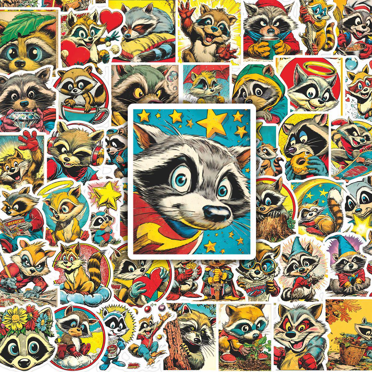 50 Sheets of Funny Raccoon Creative Retro Cartoon Stickers for Kids Diaries and Notebooks другой