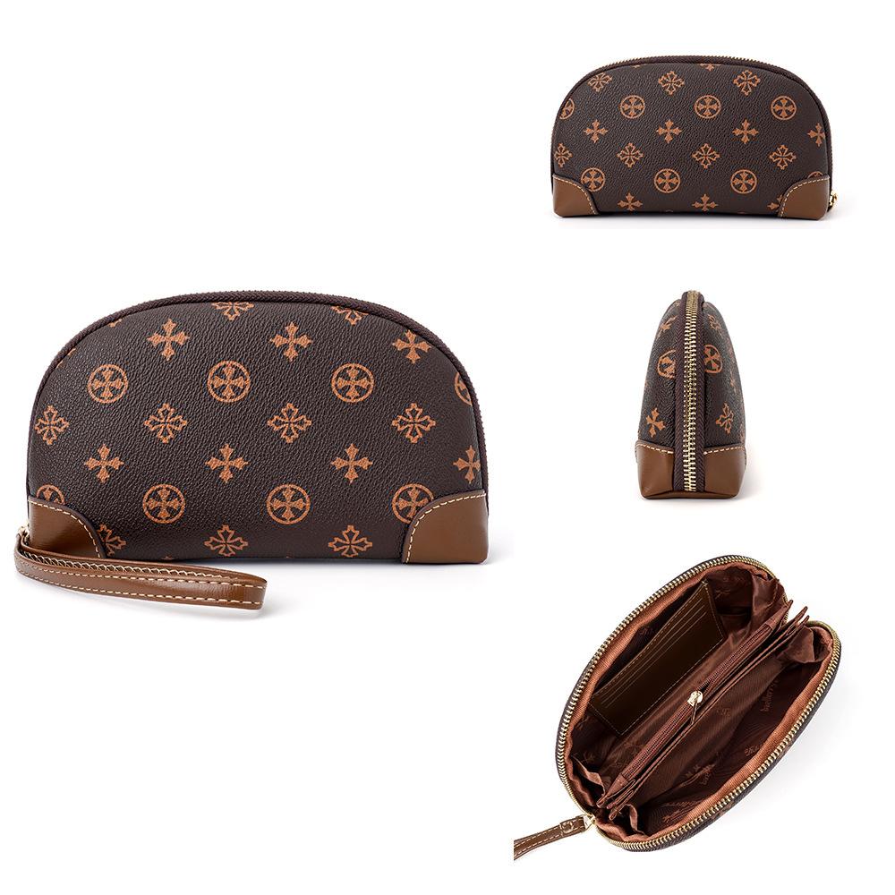 

Женский кошелек для монет в клетку с монограммой, кошелек в европейском и американском стиле, винтажный кошелек из искусственной кожи, сумка для хранения на молнии со шнурком темно-коричневого