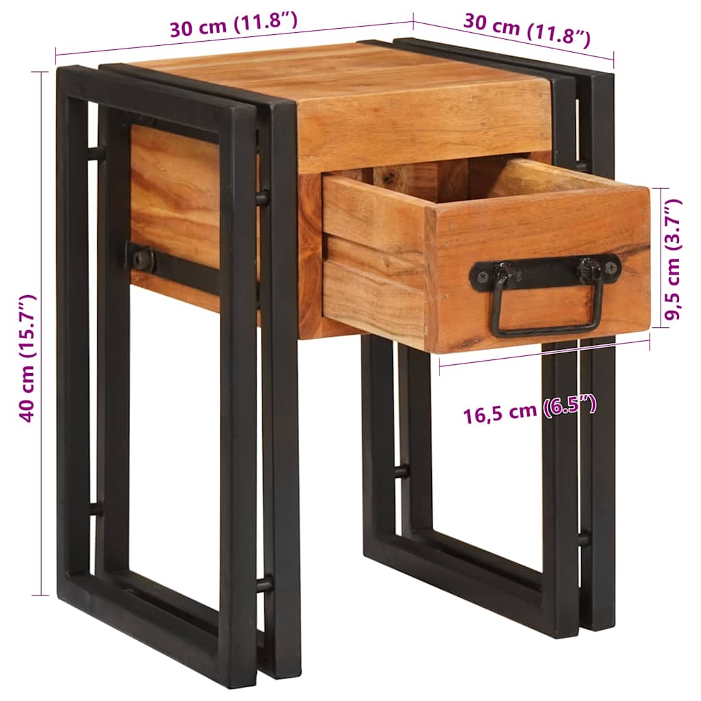 Side Table with Drawers 30 X 30 X 40 Cm Solid Acacia Wood