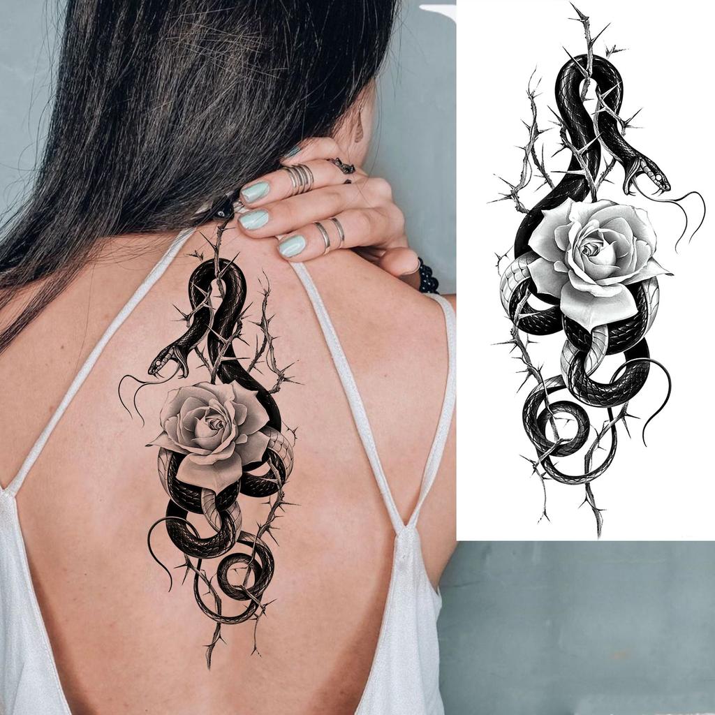 1 Sheet Snake Butterfly Compass Flowers Temporary Tattoos For Women Girls Waterproof Realistic Fake Tattoo Sticker Long Lasting