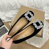 New Classic Elegant Rhinestone French Black Pointed Suede Water Diamond Shallow Mouth Flat Flat Casual Women's Shoes
