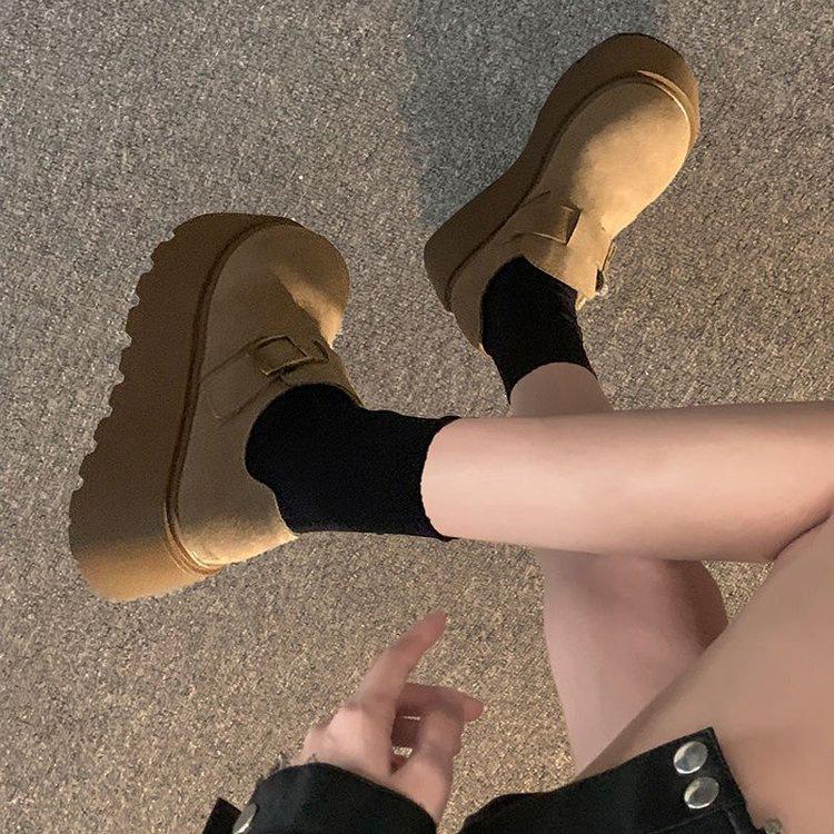 Single shoes autumn retro board shoes small thick soles heightening casual Birkenstocks
