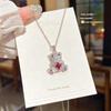 Charming Bear and Clover Pendant Necklace - Sparkling Diamond Micro-Set for Women, Gentle Style Clavicle Chain