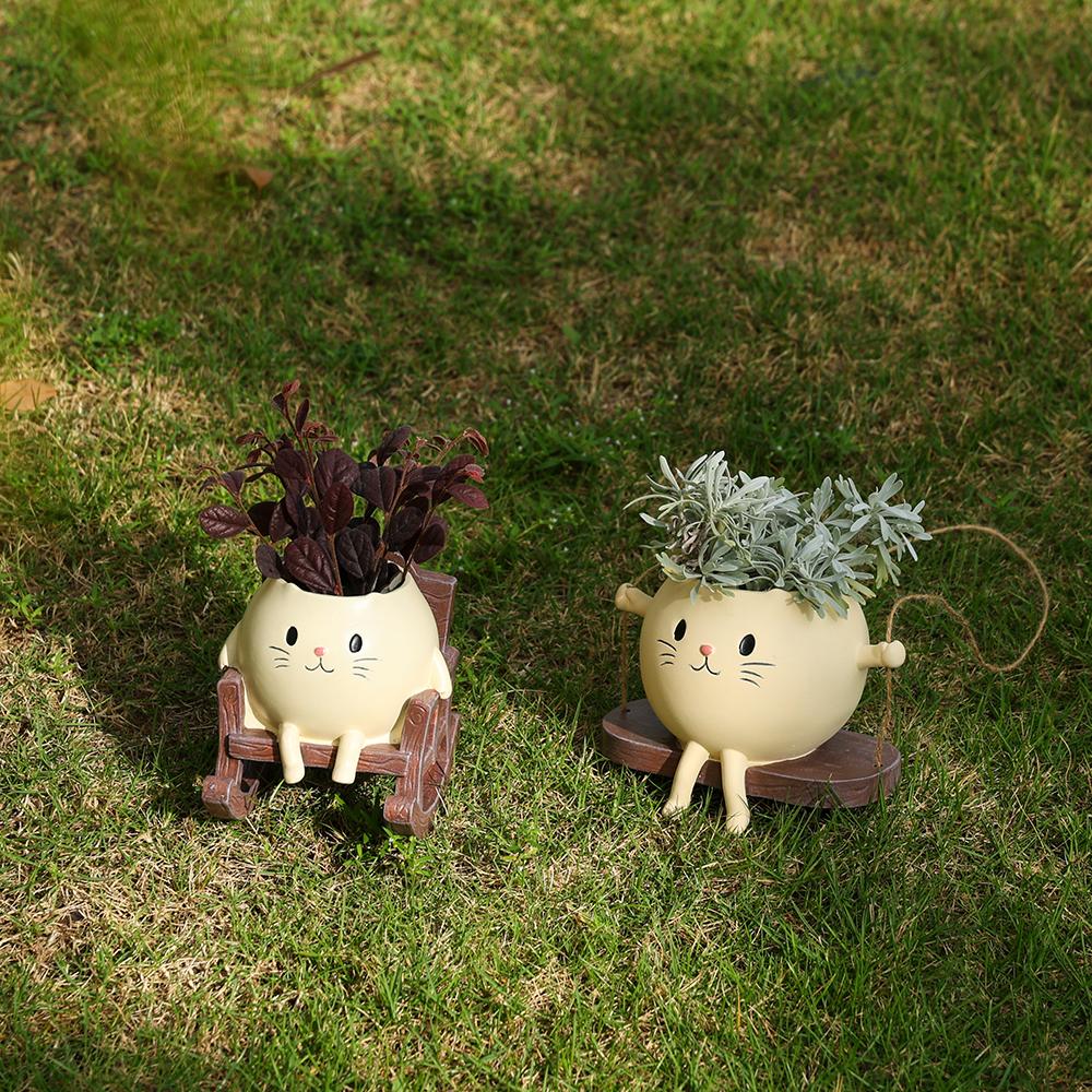 Cute Resin Cat Planter Rocking Chair Style Hanging Kitten Planter Home and Garden Decorative Pot