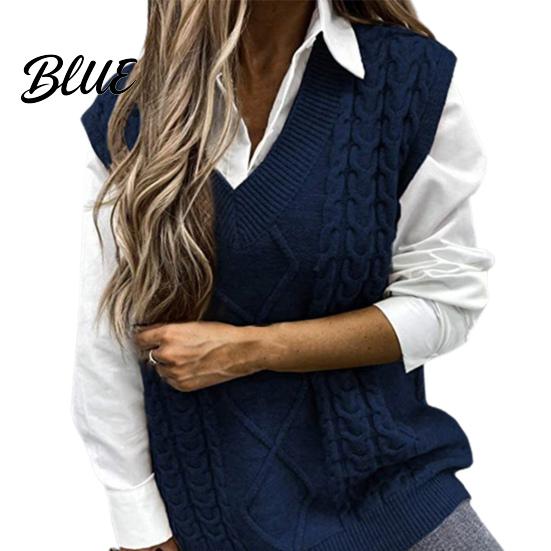 Knitted Waistcoat Pure Color Sleeveless Sweater Vest Warm Trendy Women Twist for Daily Wear Top