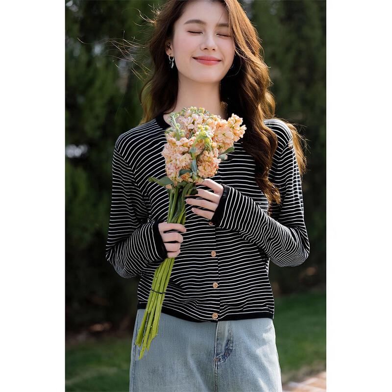 Mocana Women's Urban Casual Long Sleeve Striped Knit Top MKNJD3666