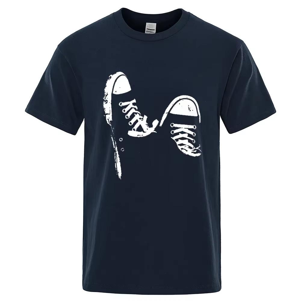 Men's Short-sleeved Skateboard Shoes, 100% Cotton, Breathable O-neck, Extra-large, Unisex, Casual, Summer, Hot Sale