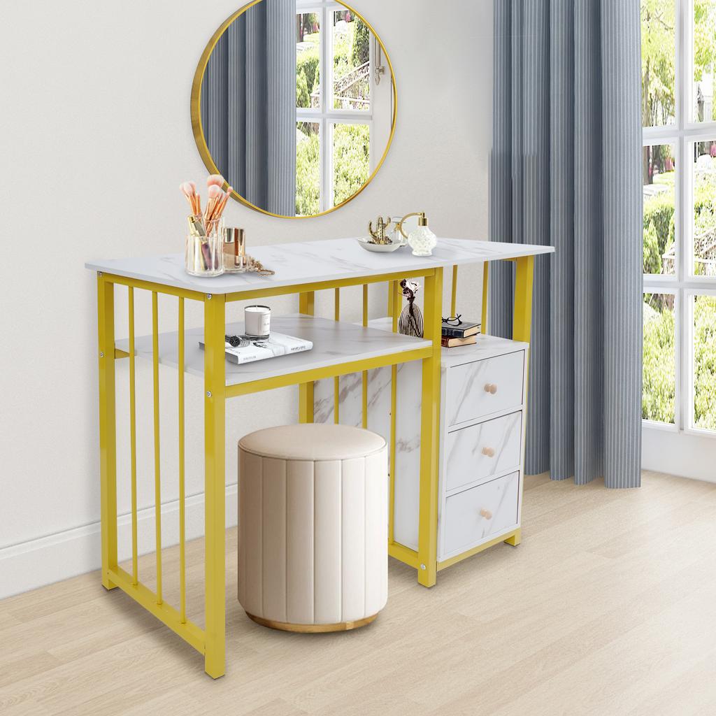 Marble Texture Nail Desk - 3 Drawers Manicure Table with Open Shelf 66LBS Load-Bearing Salon Desk for Home/Salon/Spa+