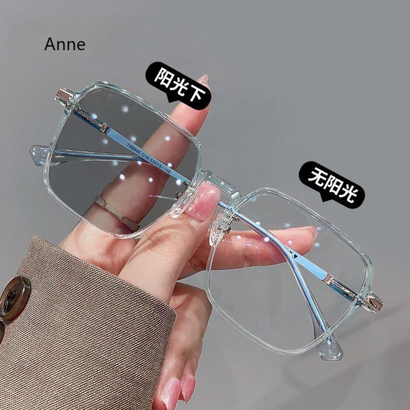 Photochromic Myopia Glasses for Women Men Vintage Large Frame Anti Blue Light Glasses Fashion Finished Optical Eyewear 0 To -400