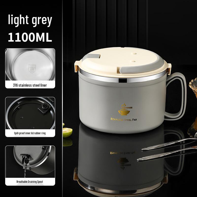 316 Food-Grade Stainless Steel Noodle Bowl with Lid and Drain for Dorm or Canteen; Easy-to-Clean.