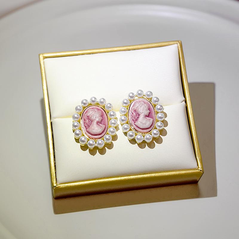 French Court Style Silver Needle Dangle Earrings with Geometric Design and Pearls