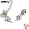 WOSTU 100% 925 Sterling Silver Bead Elf Planet Blue Zircon Charms Fit Original Bracelet Pendant Charms For Jewelry Making CTC056