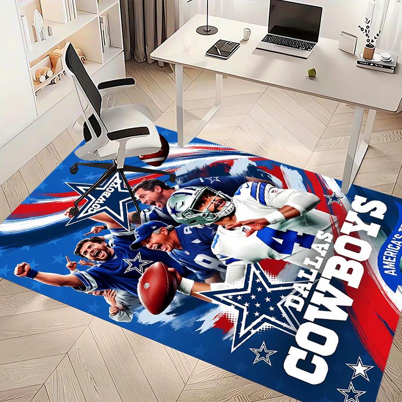 Dallas Cowboys Print Area Rug - Soft, Washable Non-Slip Indoor Mat for Office Chairs, Living Room, Home Office Decorative Rug