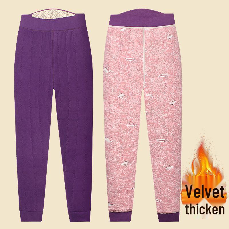

High-Waist Women s Silk Cotton Fleece-Lined Pants - Plus Size, Thickened Double-Sided for Autumn-Winter Warmth 2XL Recommended for 90-110 lbs