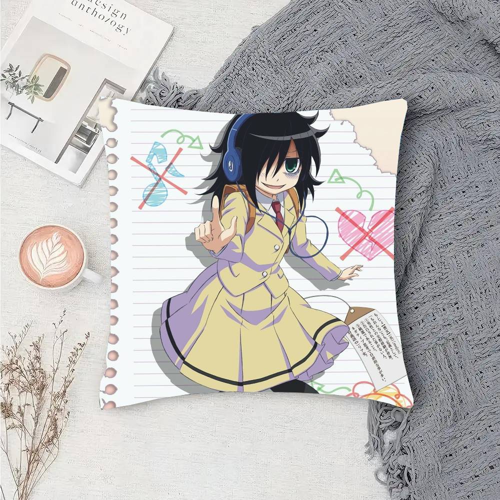Anime Watamote K-Kuroki T-Tomoko Pillow Case Fashion Square Pillowcase Bedroom Sofa Room Ins Decoration Leisure