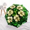 Stained Cute Window Panel with White Flowers and Green Leaves Decorative Artwork for Home or Garden (Circular) Umbrella - Cute