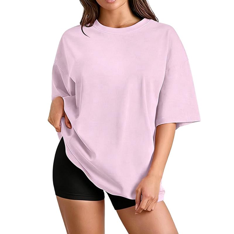 Women's Solid Color Round Neck Loose T-shirt Short Sleeve Top