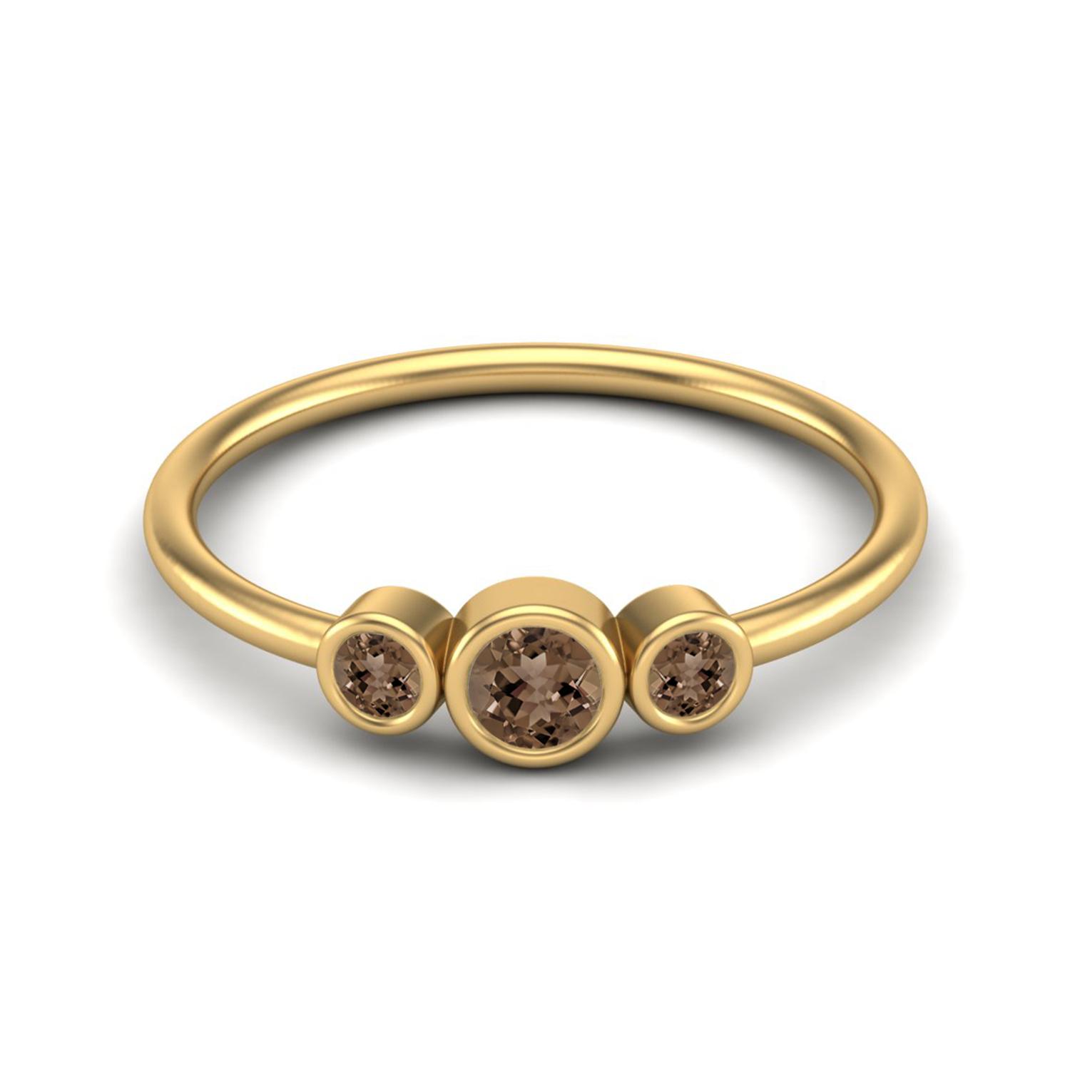 Tiny Three Stone 3mm Round Smoky Quartz 925 Sterling Silver Gold Vermeil Stackable Women Wedding Ring 7 жёлтый