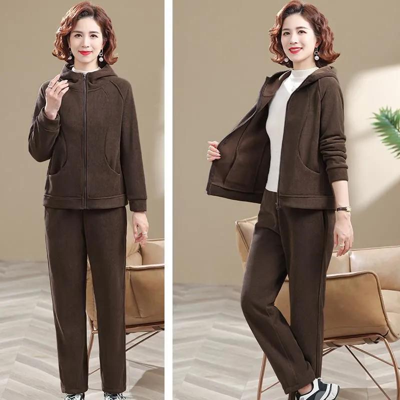 Modă Pulover Plus Catifea Vârstă Mijlocie Toamnă și Iarnă Stil Occidental Nou Costum Sport Două Piese Casual Haine pentru Femei