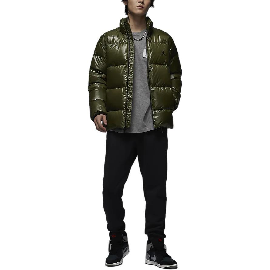 Jordan Logo Pattern Casual Comfortable Loose Warm Stand Collar Down Jacket Men jackets Olive-Green Black FV7272222