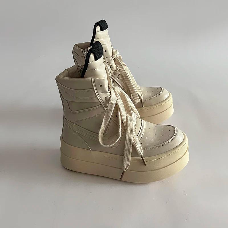 Fashion Thick Sole Ankle Boots Design High Top Shoes For Women 2025 Autumn And Winter New Height Increasing Casual Sports Board Shoes