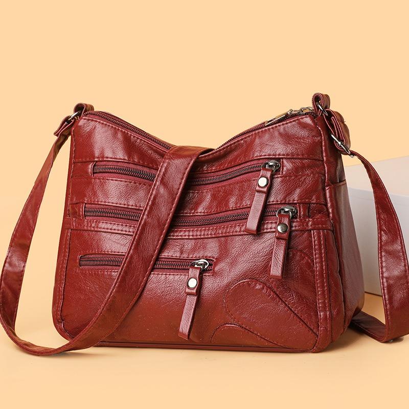 New Soft Leather Real Wash Multi-compartment Mother Lady Casual Large Capacity Fashion Versatile Shoulder Messenger Bag