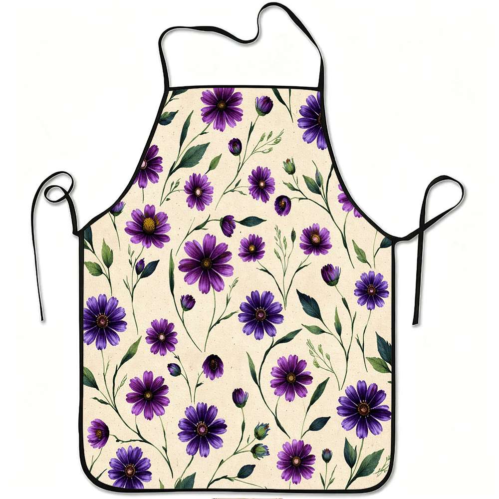 1pc of Purple Daisy Patterned Apron, Sturdy And Easy To Maintain, with an Adjustable Waist, Made of Polyester, Suitable for Cooking In The Kitchen, Ga