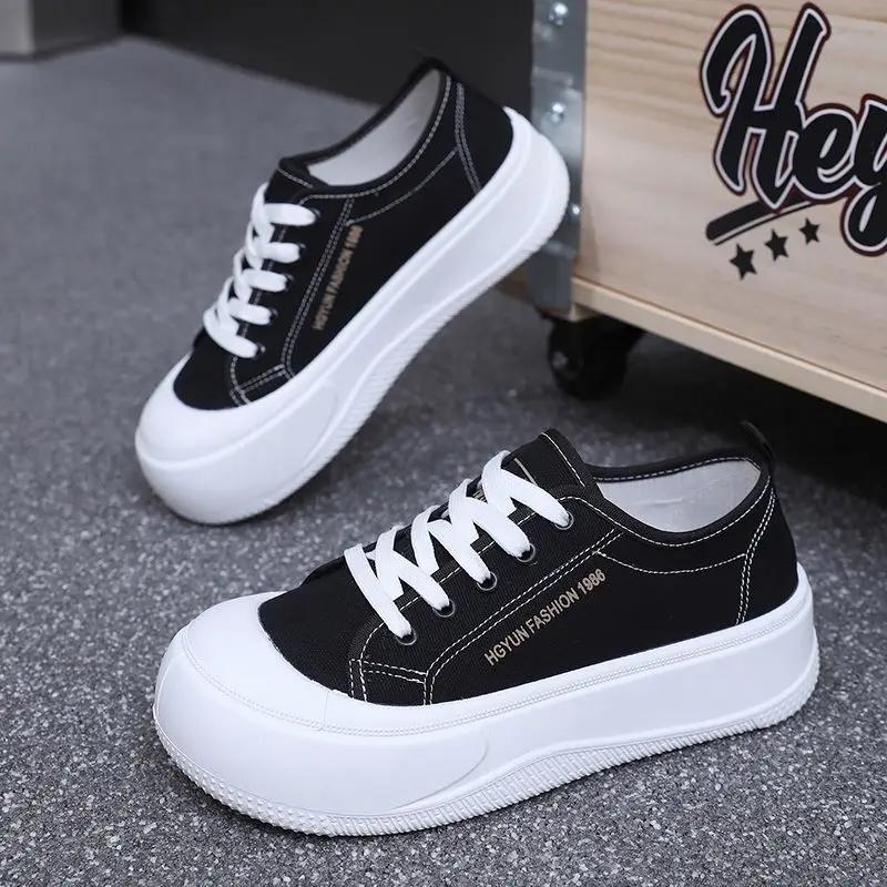 Spring Autumn Women's Canvas Shoes On Sale Walking Korean Trends 2025 Fashion High Quality Daily Routine Casual Ladies Footwear