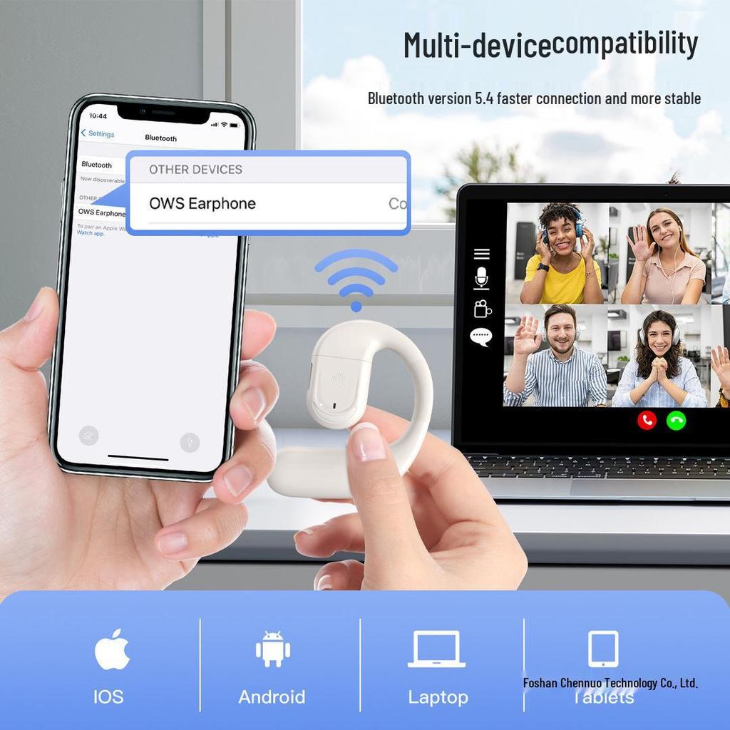 2025 Wireless Air Conduction Headphones with Rotating Ear Design, Long Battery Life, and HD Calls