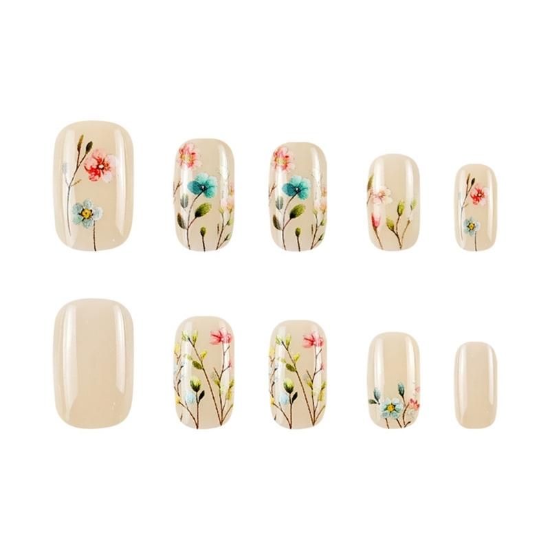 24pcs False Nail With Flower Pattern Friendly Stick On Nail Press On Nail Quick Application Fashion Nail Art for Women