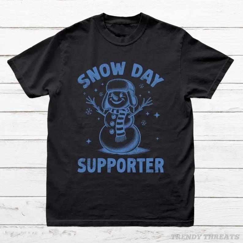 Snow Day Supporter Shirt, Winter Snowman Retro Graphic Tee, L