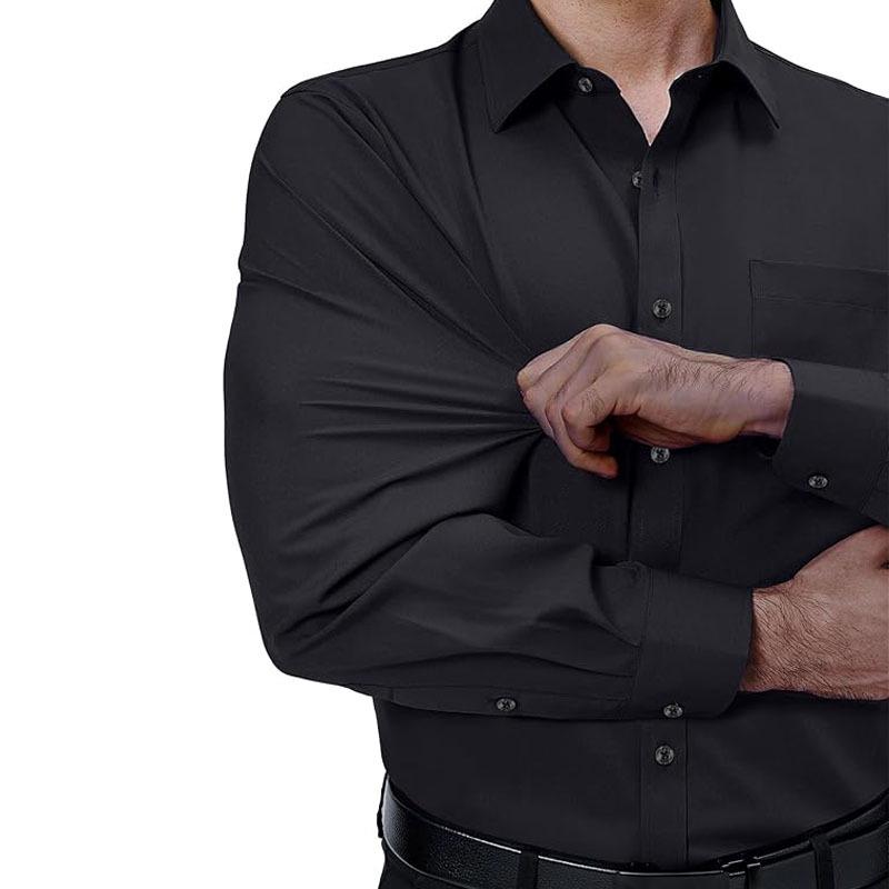 Men's High-End Long-Sleeve Stretch Dress Shirt - European & American Sizes, Solid Color Business Casual Top