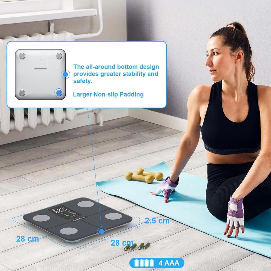 Digital Bluetooth Body Fat Scale – Ultra‑Precise Smart Bathroom Weight Scale with 15 Body Composition Metrics, Large Backlit Display, App Sync