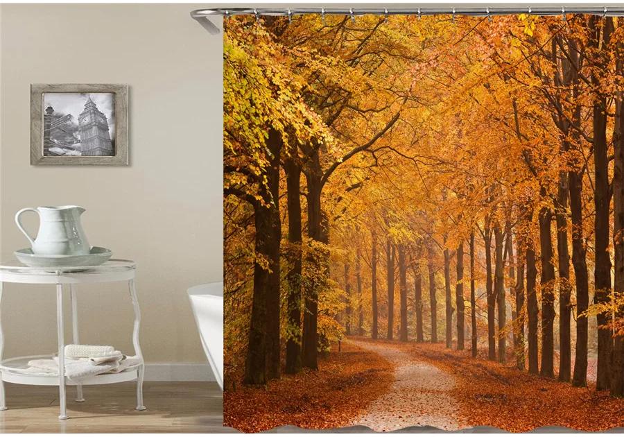 Green Forest Trees Scenery Bath Curtain Shower Curtains Bathroom Waterproof Polyester Fabric 3D Printed Bath Screen 12 Hooks Mat