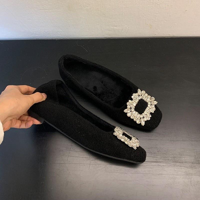 Temperament rhinestone square buckle inner height-increasing single shoes women s velvet shallow commuting shoes 40 чёрный 2990₽