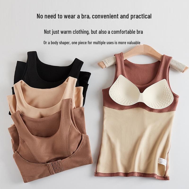 Women's Self-Heating Fleece Warm Vest with Chest Pads, Body Shaping, and Buckled Abdomen-Tightening Warm Base Layer.