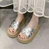 Thick-soled cool slippers for women's summer outer wear 2025 new models with skirts, high-end seaside beach one-word drag, Internet celebrity sandals