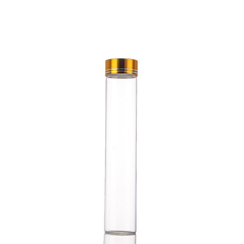Oxidized Gold Cap Small Glass Bottle with Sealed Crystal Stone, 30mm Diameter Glass Tube for Bean Storage and Dispensing.