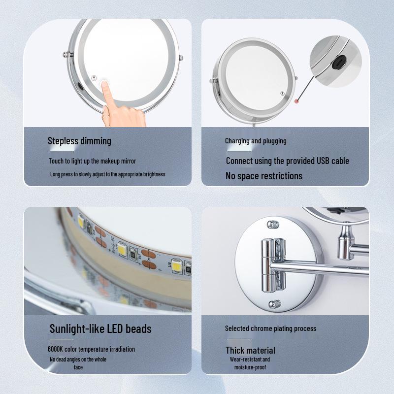 Double-Sided LED Wall-Mount Vanity Mirror with Magnification and Light