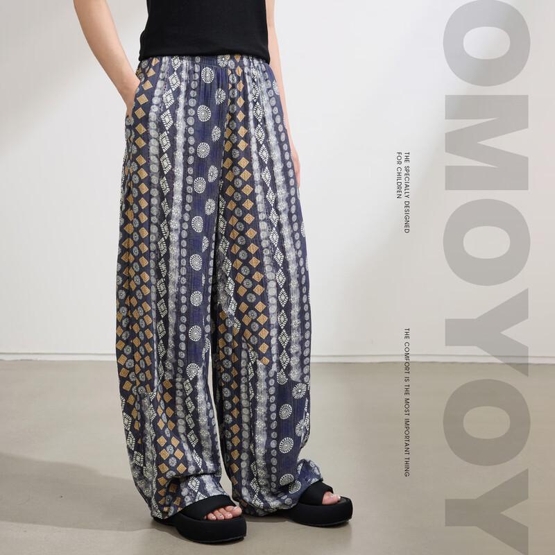Girls' Summer Retro Floral Wide-Leg Pants