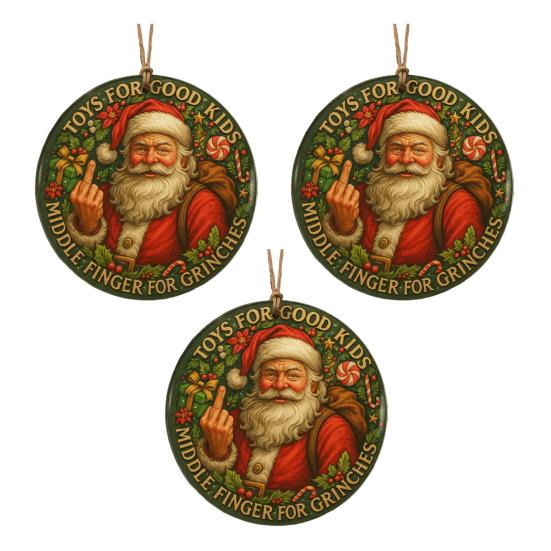 Funny Middle Finger Santa Christmas Ornament Naughty Acrylic Christmas Tree Hanging Ornaments for Window Wall Fireplace Home Tree Decor
