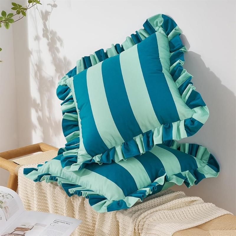 2 Piece Striped Pillow Cover Polyester Outdoor Decorative Throw Pillow Case With Invisible Zippers For Pool Garden
