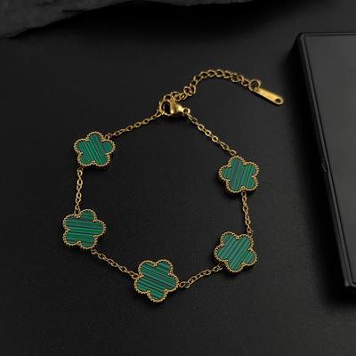 Muschel Fünfblatt Pflaumenblüte Edelstahl Damen Exquisites Kettenarmband, 18K vergoldet, Leichter Luxus, Glückszirkon