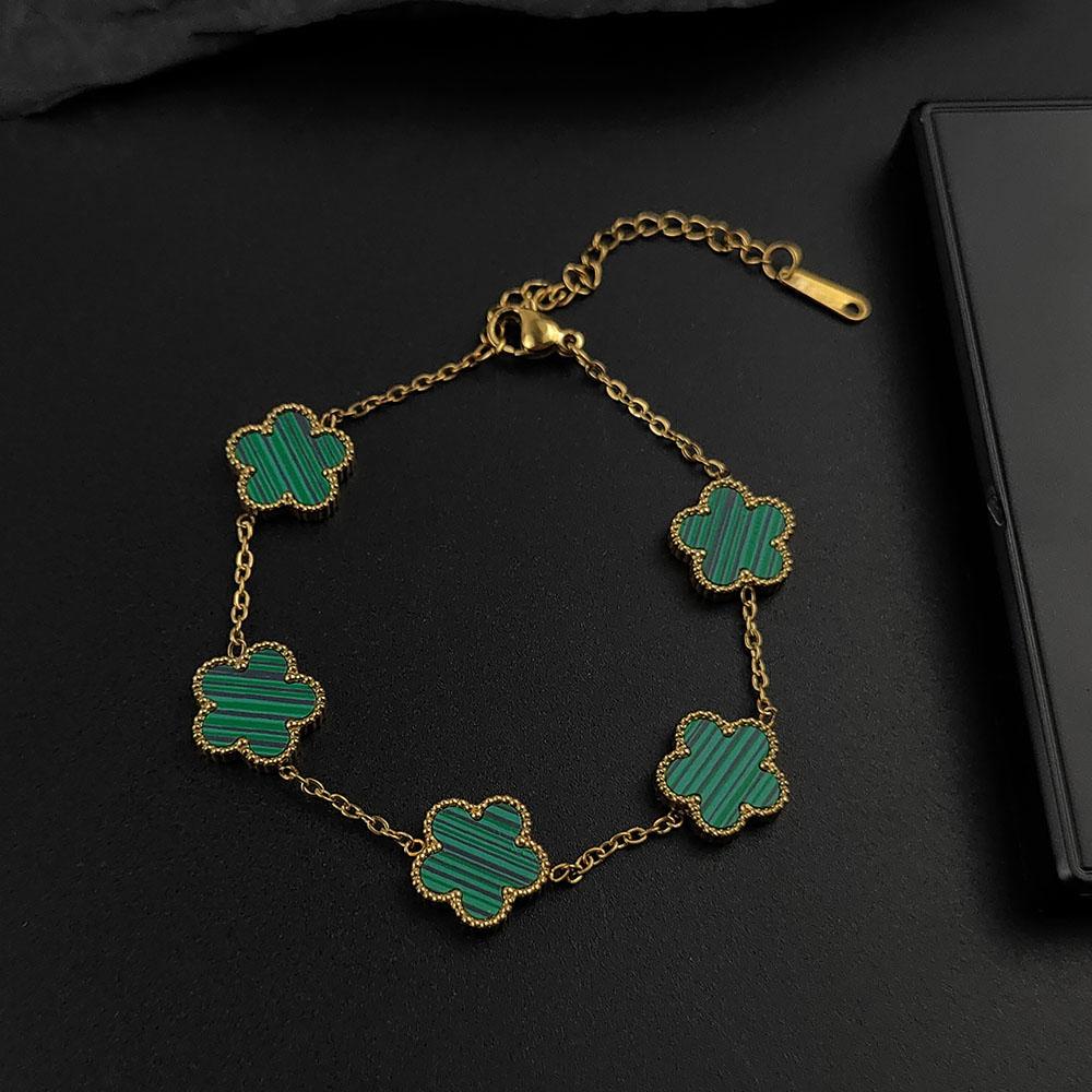 

Браслет-цепочка из нержавеющей стали с мидиями и пятью лепестками цветка сливы, с покрытием из 18-каратного золота, легкая роскошь, счастливый циркон 20cm зелёный