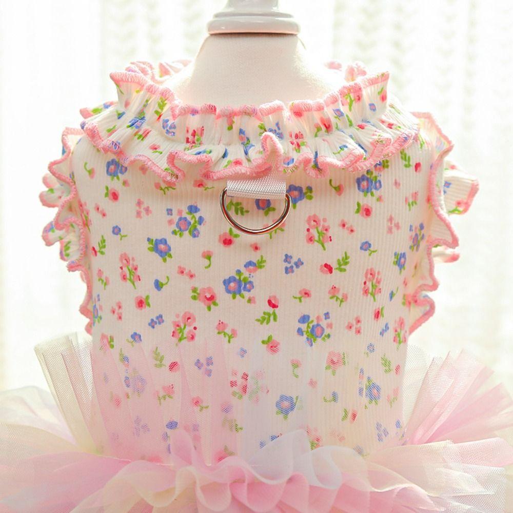 Pet Supplies Cute Puppy Floral Vest Breathable Soft Cat Cake Skirt Thin Design Pet Princess Dress For Dogs and Cats