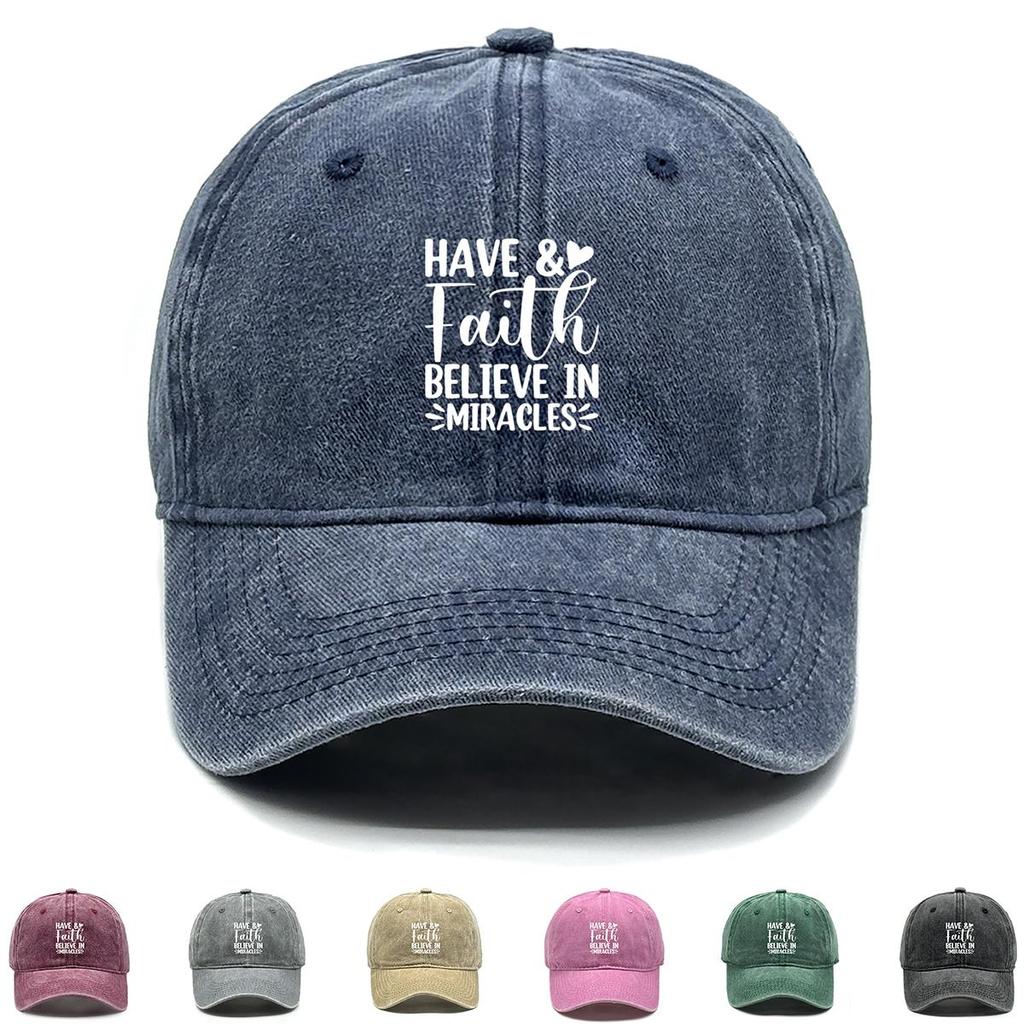 HAVE Faith" Print Adjustable Baseball Hat, Flat Cap Solid Color Casual Headwear Distressed Snapback Sun Hat
