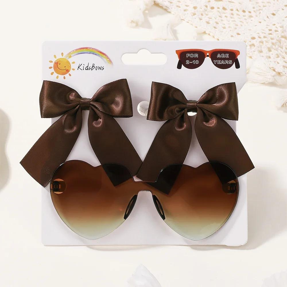 3pcs/Set Cartoon Peach Sunglasses with Ribbon Bows Hairclips for Kids Girls Summer Beach Hair Accessories Cute Hairgripes Glasse