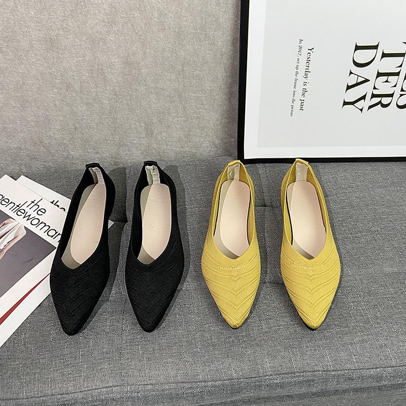 Fashion 2025 Fashion Breathable Mustard Yellow Ballet Flats Pointed Toe Slip On Loafers Women Casual Soft Rubbler Sole Boat Shoes