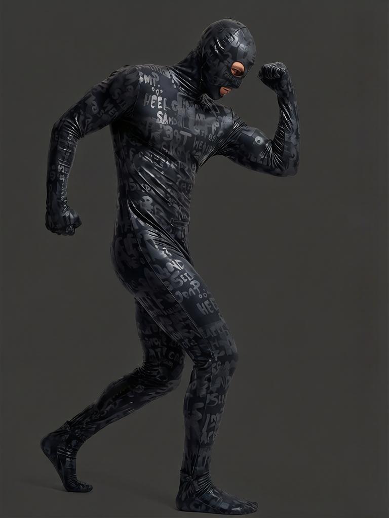Fashion Printing Pu Full Cover Bodysuit Nightclub Invisible  Stage Performance Jumpsuit Men'S Zentai High Elastic Shaping Tights